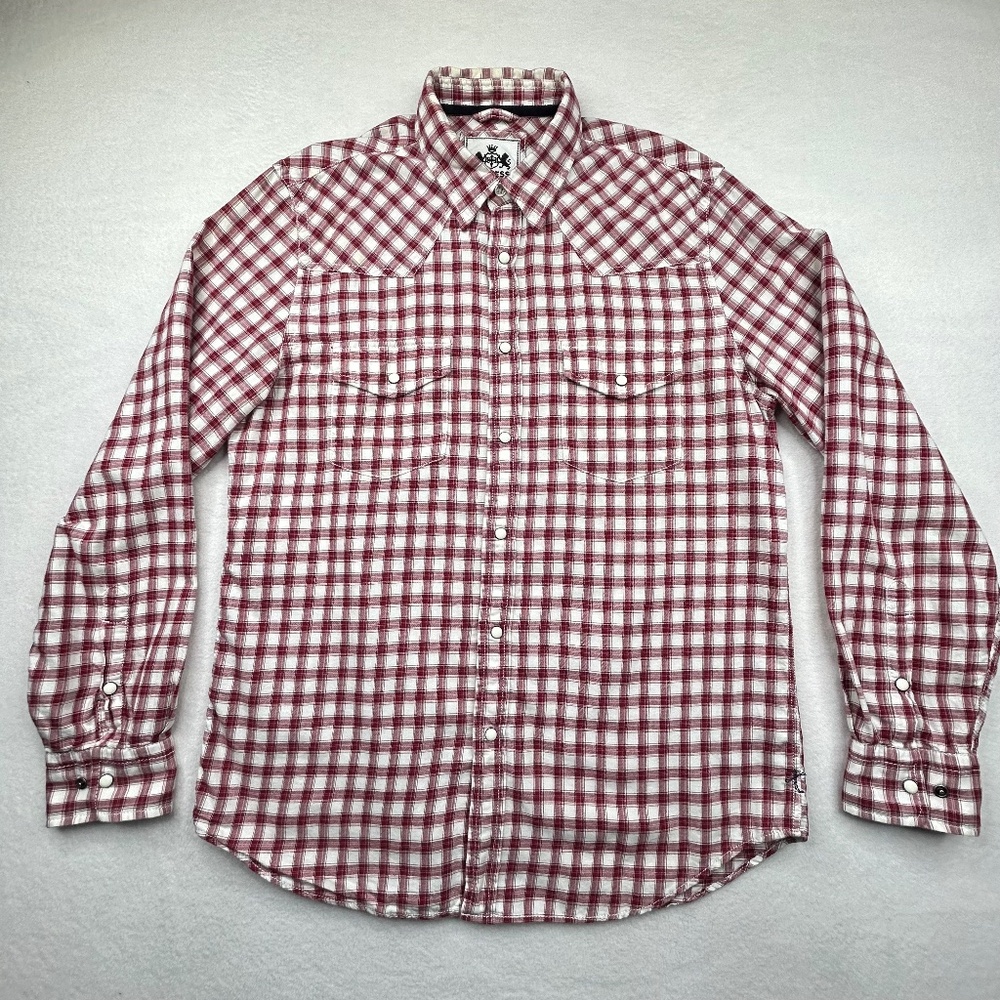 Express men’s Large Plaid Western Long-sleeve Button-up Shirt Embroidered-Back